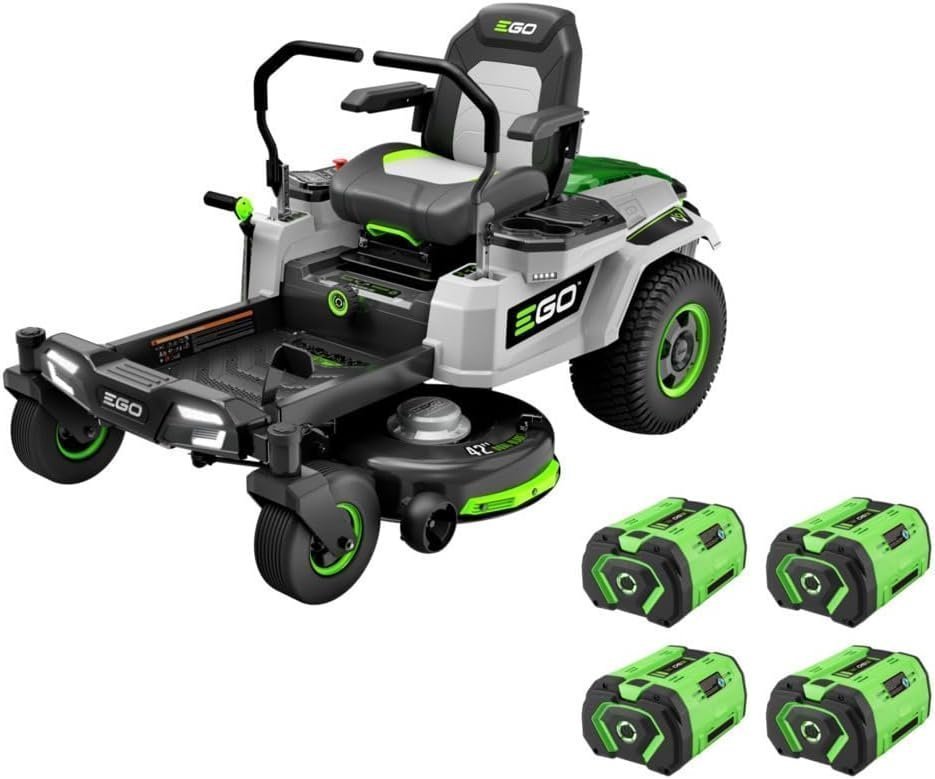 5137dfc3euL._AC_SL1000.jpg EGO Power+ Electric Riding Lawn Mower, 42″ Deck with Zero Turn Radius, Includes (4) 56V 10.0Ah Batteries and Charger – ZT4204L - Image 1