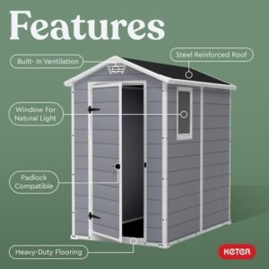 Keter Manor 4×6 Resin Outdoor Storage Shed Kit-Perfect to Store Patio Furniture, Garden Tools Bike Accessories, Beach Chairs and Lawn Mower, Grey & White - Image 3