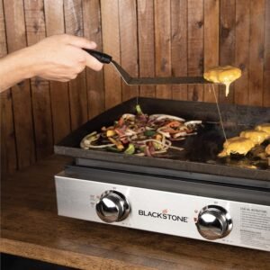 Blackstone 22″ Portable Tabletop Griddle – Dual Burner Flat Top Grill, 24,000 BTU Propane with Stainless Steel Faceplate & Rear Grease System - Image 4