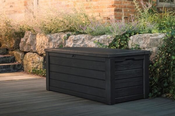 Keter Westwood 150-Gallon Resin Outdoor Storage Box | Weather-Resistant Deck Bin for Patio Cushions, Garden Tools & Pool Accessories – Dark Grey - Image 6