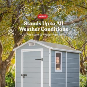 Keter Manor 4×6 Resin Outdoor Storage Shed Kit-Perfect to Store Patio Furniture, Garden Tools Bike Accessories, Beach Chairs and Lawn Mower, Grey & White - Image 6