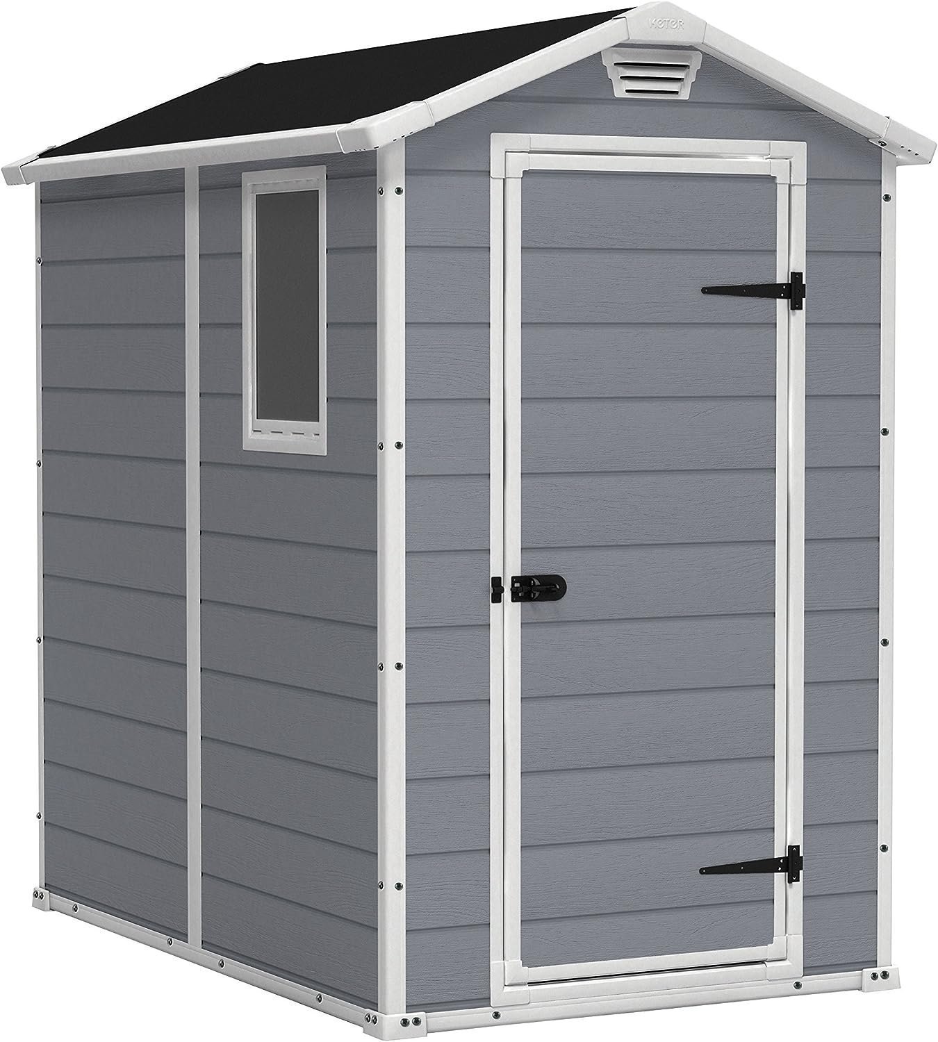 91idKRZ3AOL._AC_SL1500.jpg Keter Manor 4×6 Resin Outdoor Storage Shed Kit-Perfect to Store Patio Furniture, Garden Tools Bike Accessories, Beach Chairs and Lawn Mower, Grey & White - Image 1