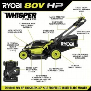 RYOBI 80v Hp brushless 30″ self-propelled dual-blade lawn mower kit - Image 14
