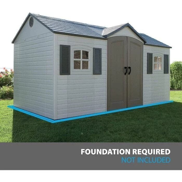 Side entry 15 ft. W x 8 ft. D plastic storage shed with assembly